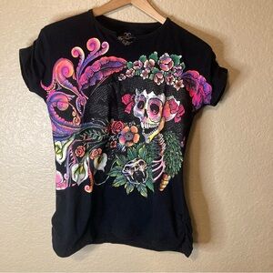 Day of the Dead Graphic Tee Girls Large Ruched Sleeves & Side Huatulco Mexico